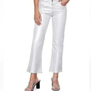Frame Metallic White and Silver kick out jeans